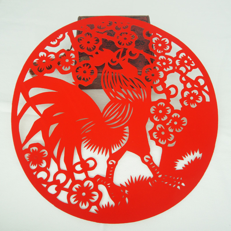 雄鸡剪纸成品 12生肖鸡剪纸窗花植绒布不干胶动物大吉大利公鸡贴画