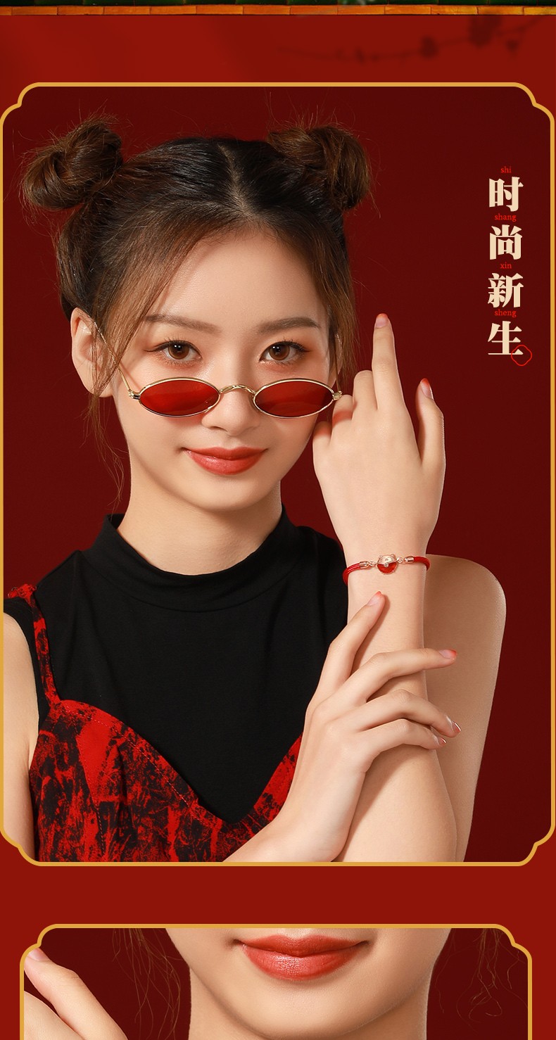 吉宏财猫饰品送女友生日礼物礼品招财猫手链手绳女925纯银转运珠故宫