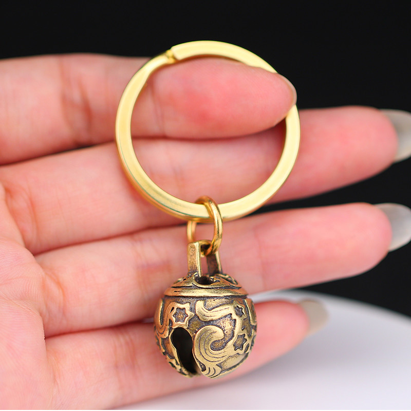 可狄手工铜制可摇响小铃铛钥匙扣挂件小配饰男女个性创意黄铜复古吊坠