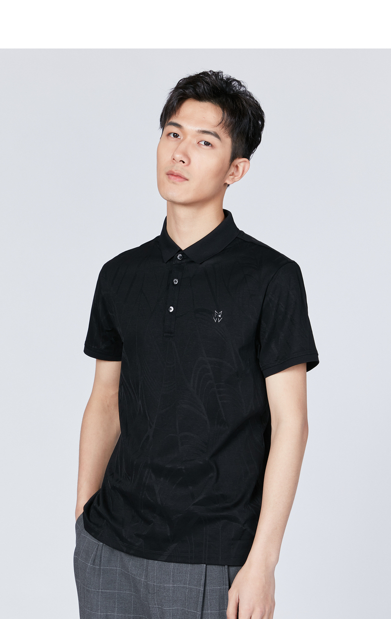 利郎男装莱赛尔polo衫男短袖暗纹2021夏季新品商务保罗t恤 黑(20xtx9