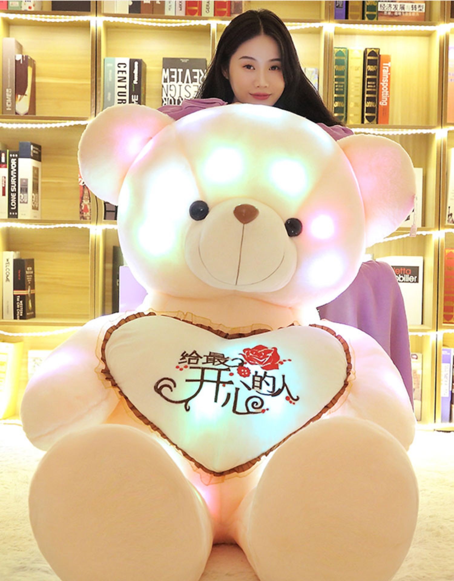 泰迪熊公仔发光爱心熊大号女孩抱着睡超大网红床上大狗熊毛绒玩具