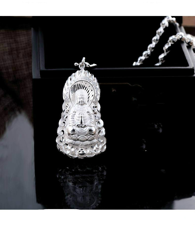 s999足银观音吊坠男情侣款足银观世音菩萨挂坠女银饰项坠七夕礼物生日