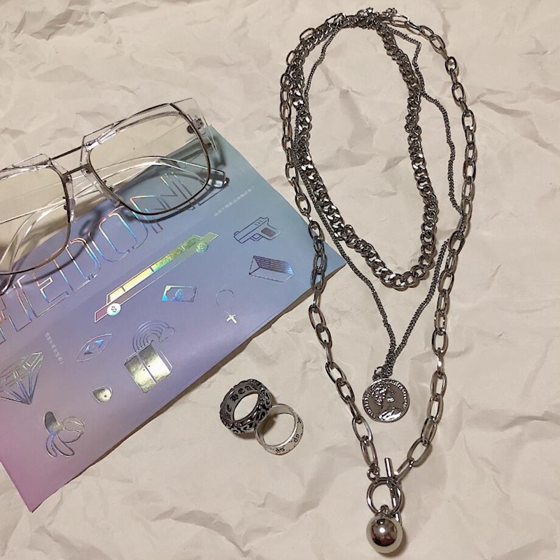 韩国ins原宿风网红抖音同款嘻哈项链女多层长款个性项链吊坠潮女9六芒