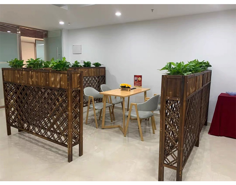 餐饮围栏火锅店半墙置物架餐厅矮隔断饭店网格镂空花架绿植装饰架碳化