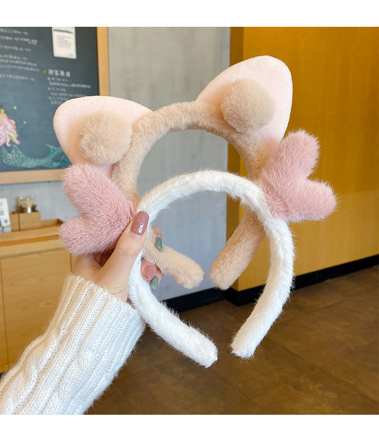 公主风韩式仙气发卡日系头箍发饰头饰 猫耳朵发箍(粉色 卡其色)【图片