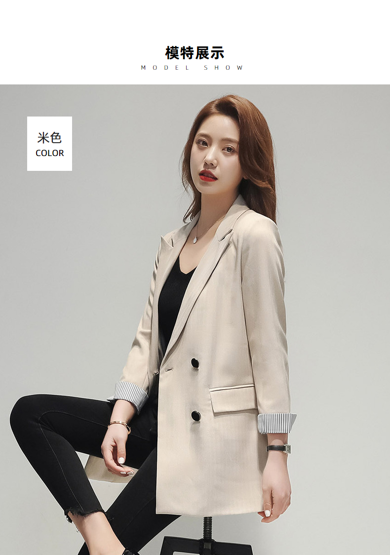罗蒙女士西服2021春季新款时尚休闲中长款纯色百搭修身单西外套女