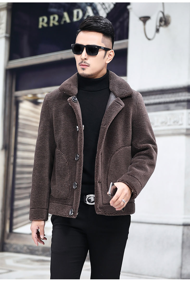 真皮皮衣男翻毛皮大衣皮毛一体冬季海宁羊毛皮草短款夹克羊剪绒潮装