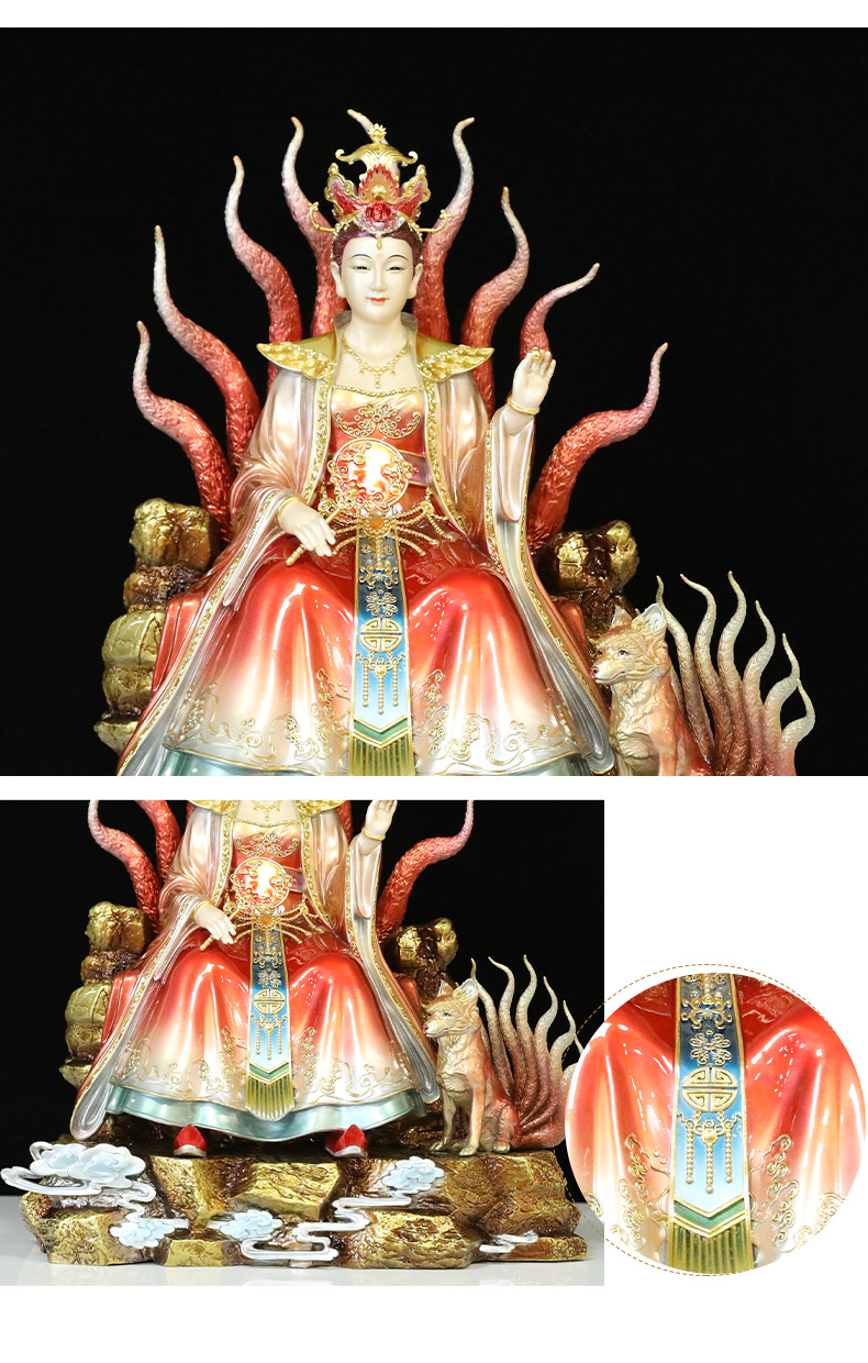 三漫陀狐仙神像纯铜珐琅彩九尾狐娘娘天师府白狐灵仙神像道家供奉