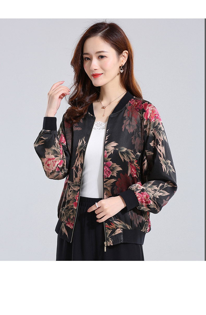 青待(qingdai)轻奢品牌中年妈妈真丝夹克衫女棒球服防晒外套2021春夏