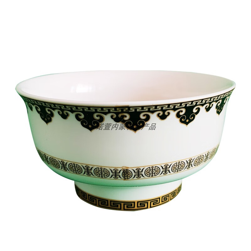 内蒙古民族瓷碗蒙古奶茶碗蒙语五畜八宝高脚碗蒙元素蒙餐酒店餐具 白