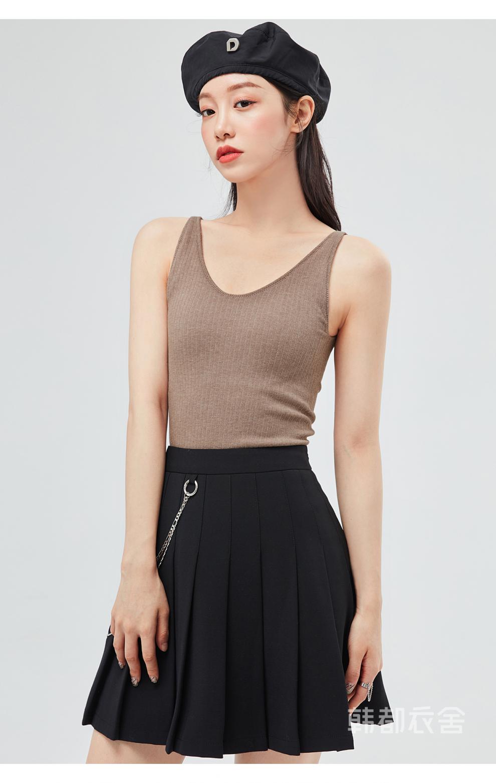 韩都衣舍2021春装新款显瘦加厚黑科技保暖内搭吊带背心女lu9635 黑色