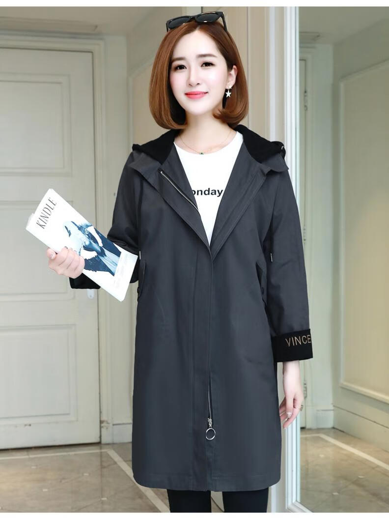 衣典零一21年秋装新款秋季女装时尚韩版休闲宽松春秋连帽工装妈妈风衣