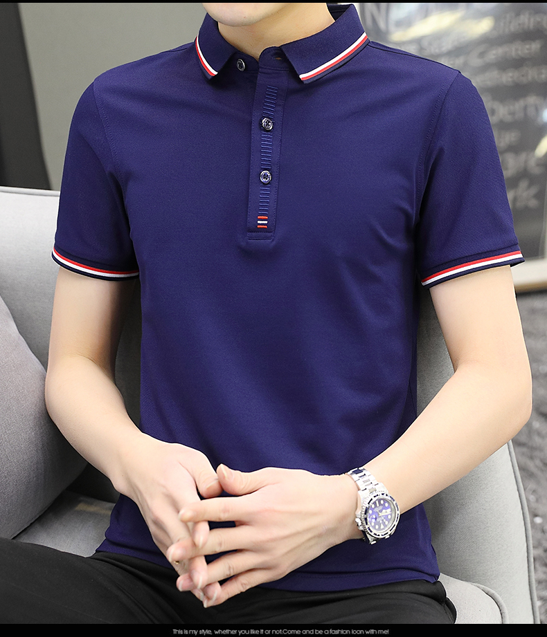 短袖polo衫男2021夏季v领polo衫男士韩版立领修身纯色五分半袖夏装