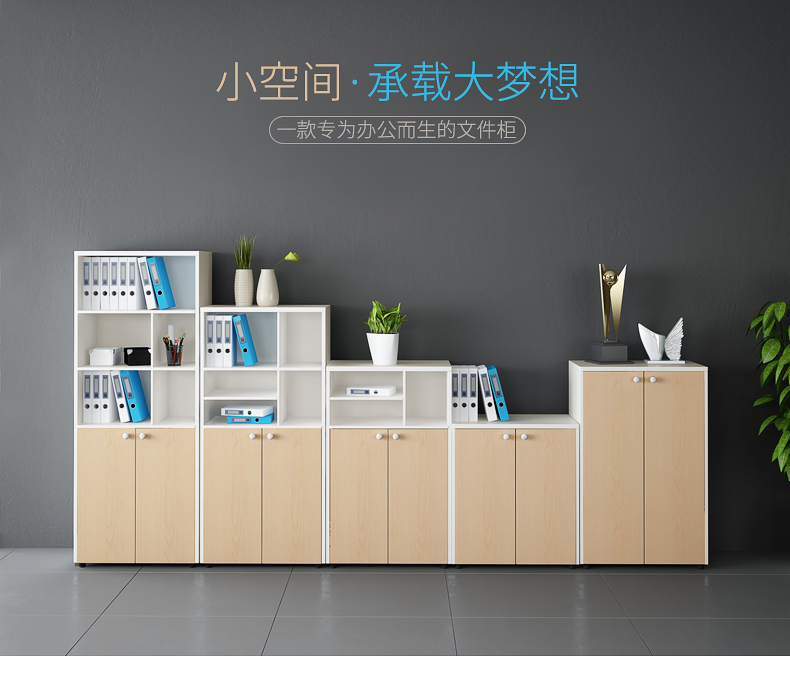龙案 文件柜木质收纳资料柜简约储物柜办公通体矮柜办公家具 800*400*800(对开门)黄枫木