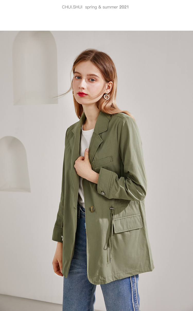 秋水伊人春装2021年新款女装时尚韩版气质复古宽松小西装外套上衣 军