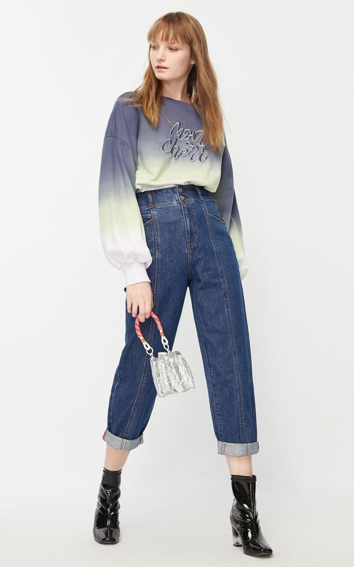 only春季新款高腰显瘦宽松深色潮复古老爹牛仔裤女120149510 j33 水洗