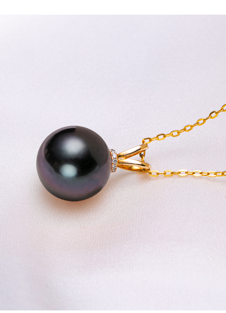 珍珠项链荷珊强光简约珠宝首饰七夕礼物送女友黑色系1112mm精选无瑕