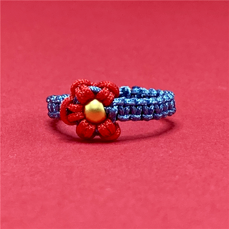 送你一朵小红花黄金戒指女转运珠抖音同款999足金手工编织diy指环 小