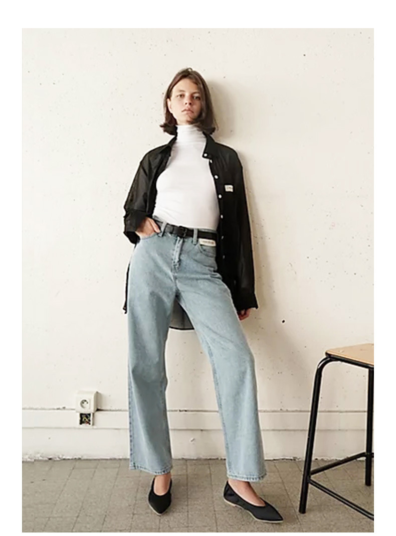 boy bees 郑秀晶同款直筒牛仔裤走秀女高腰宽松 浅蓝 s