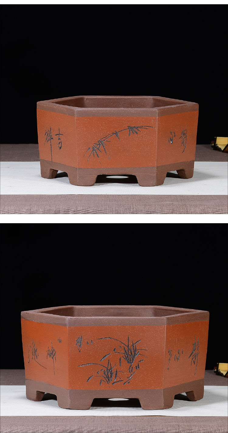 宜兴紫砂盆六方兰花花盆花卉绿植物盆栽大号手工盆栽盆 1