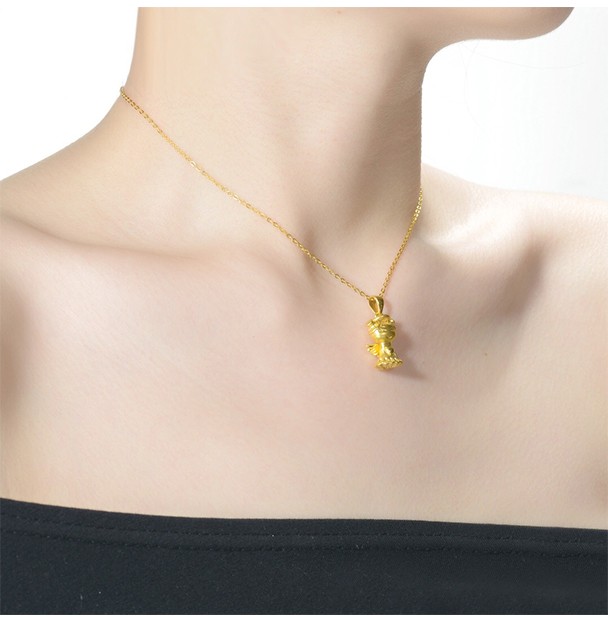 老凤凰同款情人节款礼物福星天使宝宝黄金吊坠999足金肖邦项链2021年