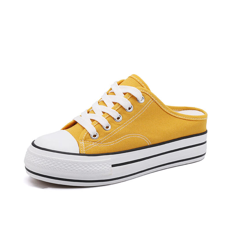 初中生无根帆布鞋女凡布鞋内增高6厚底内增高无后跟懒人鞋春季夏款