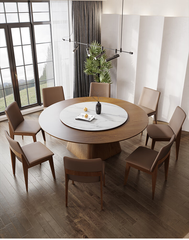 餐桌 实木大圆桌12人家用带转盘餐厅吃饭大圆桌酒店餐桌2米大圆桌定制