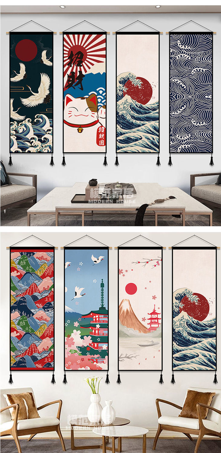 日式浮世绘布艺挂画背景墙餐厅书房挂布电表箱遮挡布挂毯报福招财猫宽
