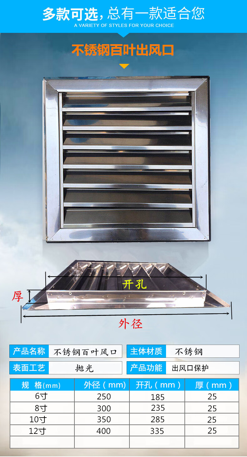 不锈钢百叶窗外墙防雨罩通风口中央空调排气扇防风罩暖气罩出风口2016