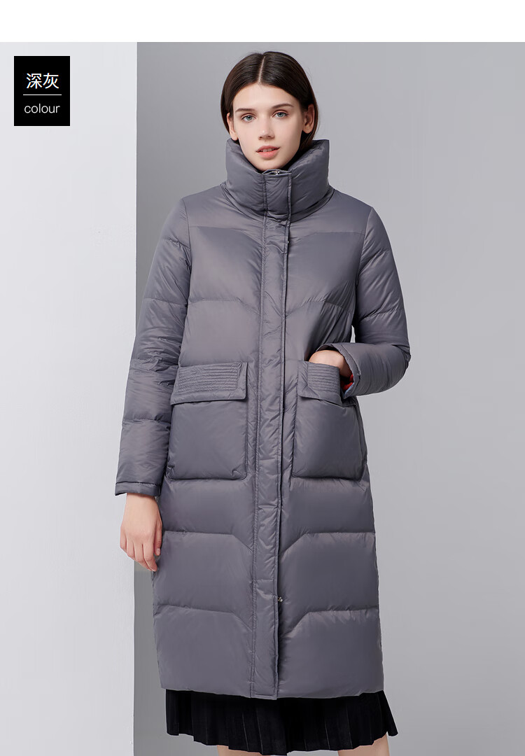 雪中飞羽绒服女款简约百搭中长款外套 黑色 155/80-100