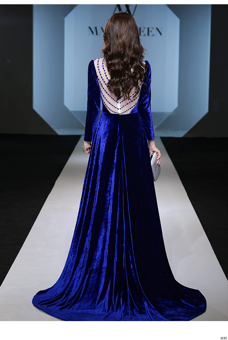 主持人礼服女 迪丽热巴明星蓝色晚礼服裙女轻奢小众高端宴会主持人