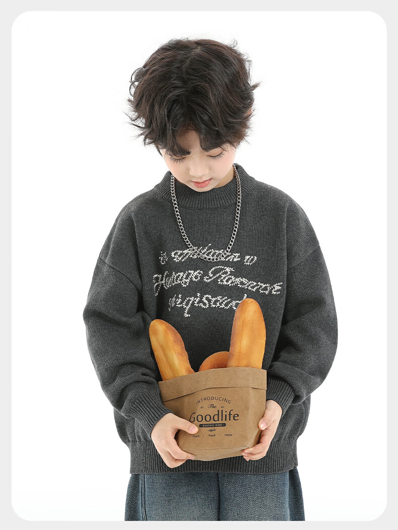 Little Elephant Ham Boys' Knitted Crew Neck Sweater Base Shirt Yellow [100% Cotton Skin-Friendly Non-Itchy] 120 cm 23