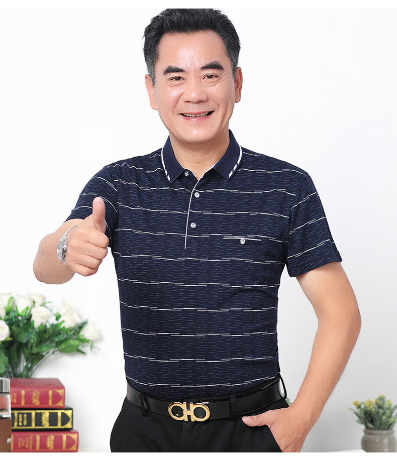 爸爸夏装中年短袖40-50岁翻领体恤男装薄款中老年棉男士半袖批发 936