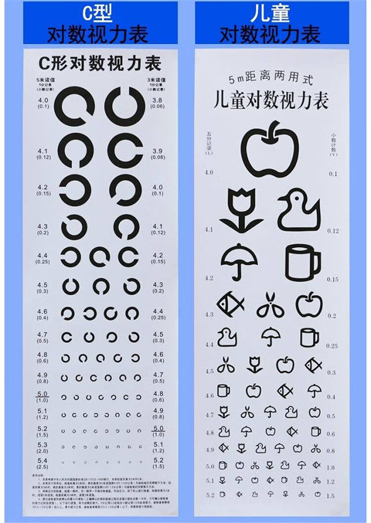 视力表挂图国际标准儿童家用墙贴视力测视表防撕眼测试图 远眺图 双e