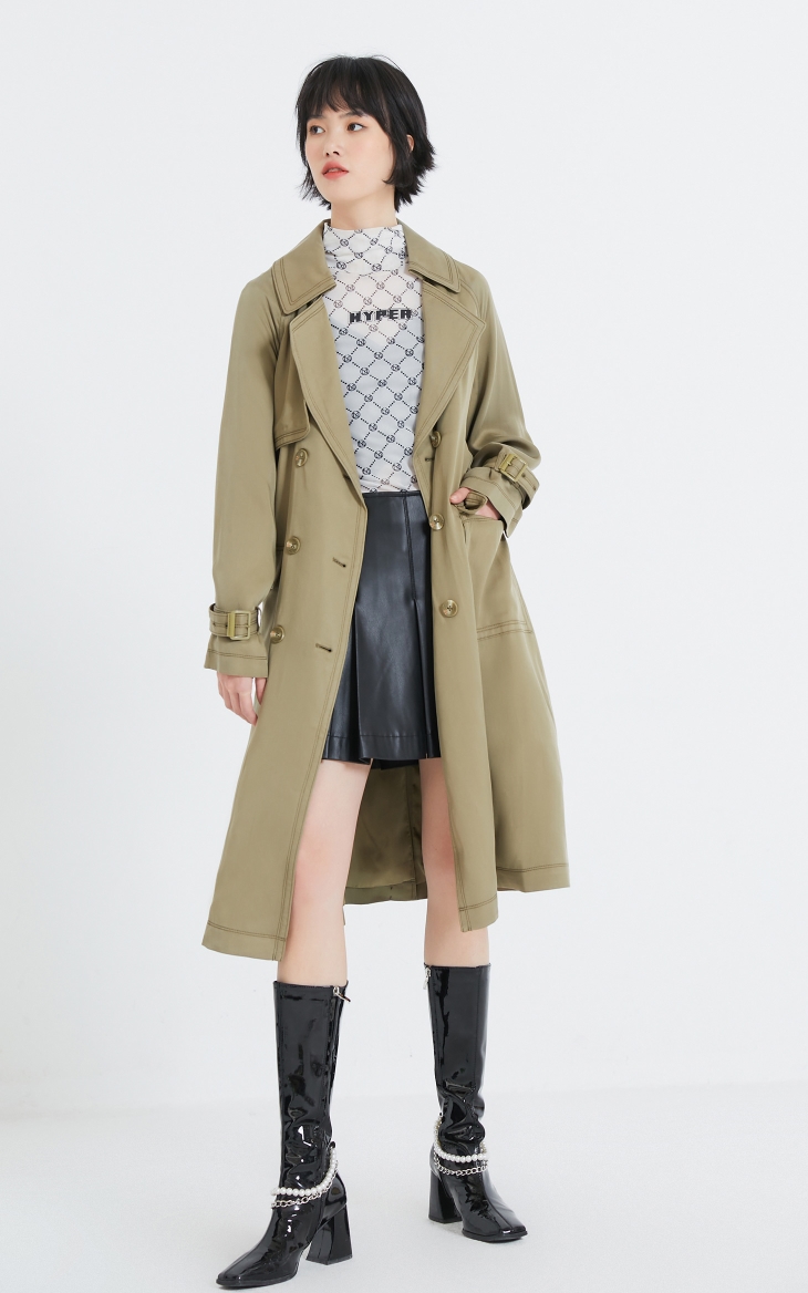 only2021春季新款时尚纯色中长款宽松气质风衣外套女121136057 e06