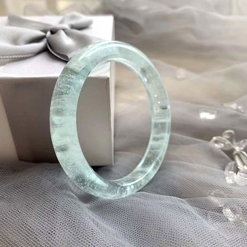 冰种海蓝宝手镯 魔鬼蓝 绿柱石水晶镯子 水润冰透 定制款 17号- 圈口