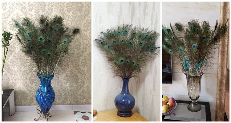 新品孔雀翎尾家居饰品真孔雀羽毛摆件孔雀毛花瓶装饰凤凰羽毛长度8090
