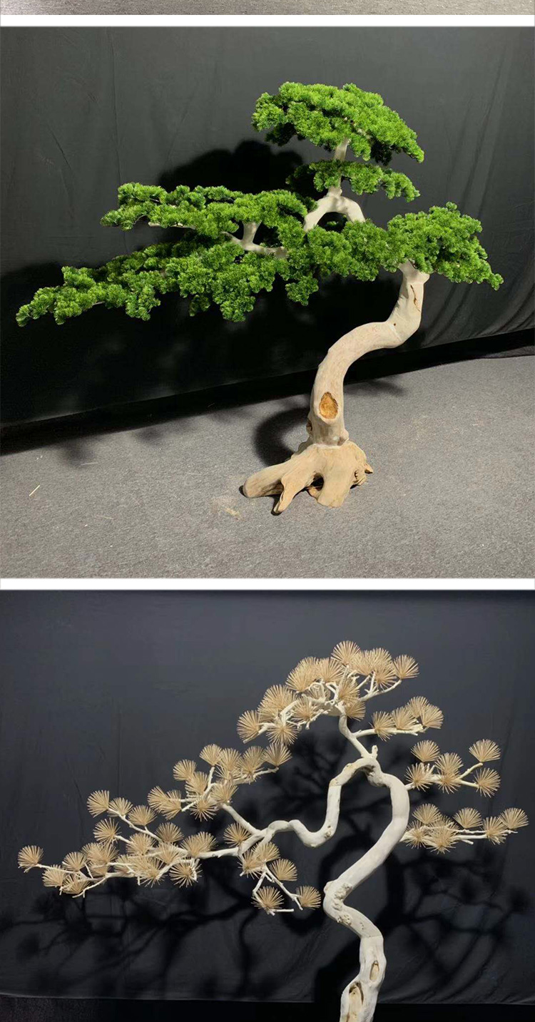 甲门(jiamen) 轻奢高端大型仿真松树木雕雪松马尾松中式办公室酒店