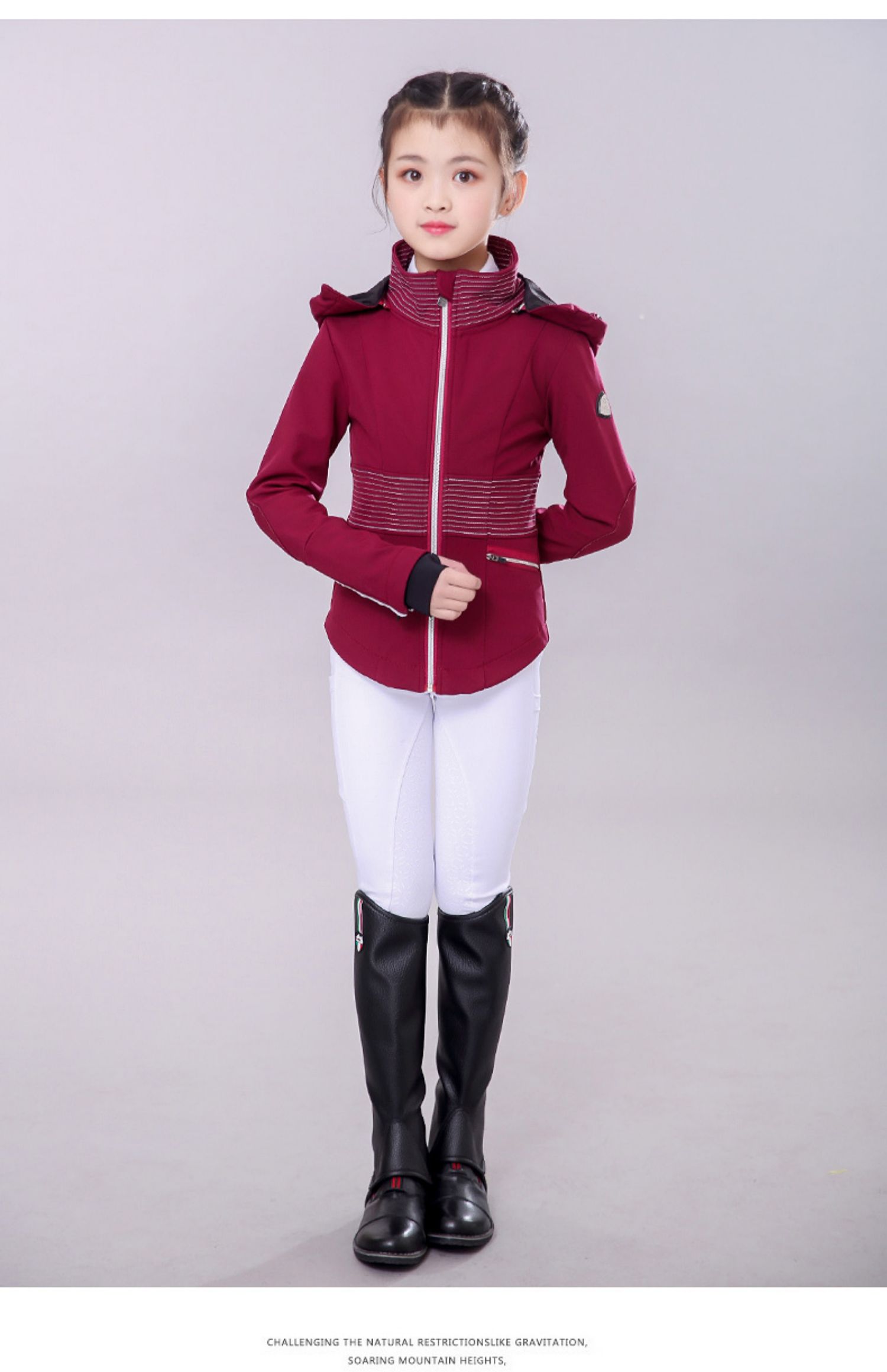 冬季儿童马术外套训练上衣加绒保暖马术服装加厚高弹骑马装男女款藏青