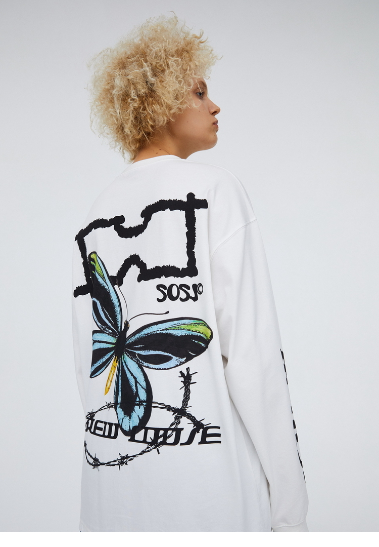 inxxstreetlabscrewloose蝴蝶效应系列潮牌情侣印花长袖t恤男女通款