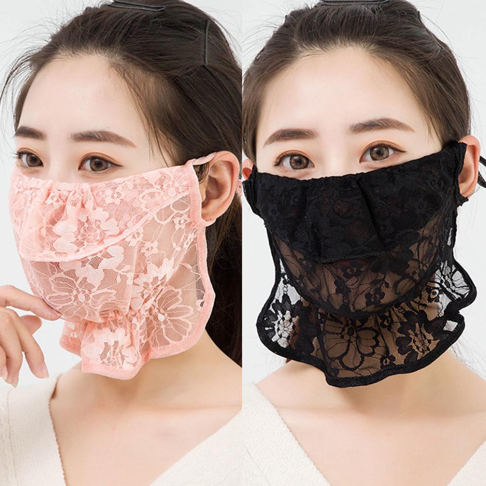 卡若登新品防嗮口罩女春夏季蕾丝防晒口罩全脸护脸防晒面罩女护颈网纱