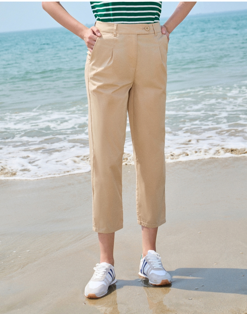 teenieweenie小熊卡通休闲裤女2022夏季新款女长裤卡其色160s