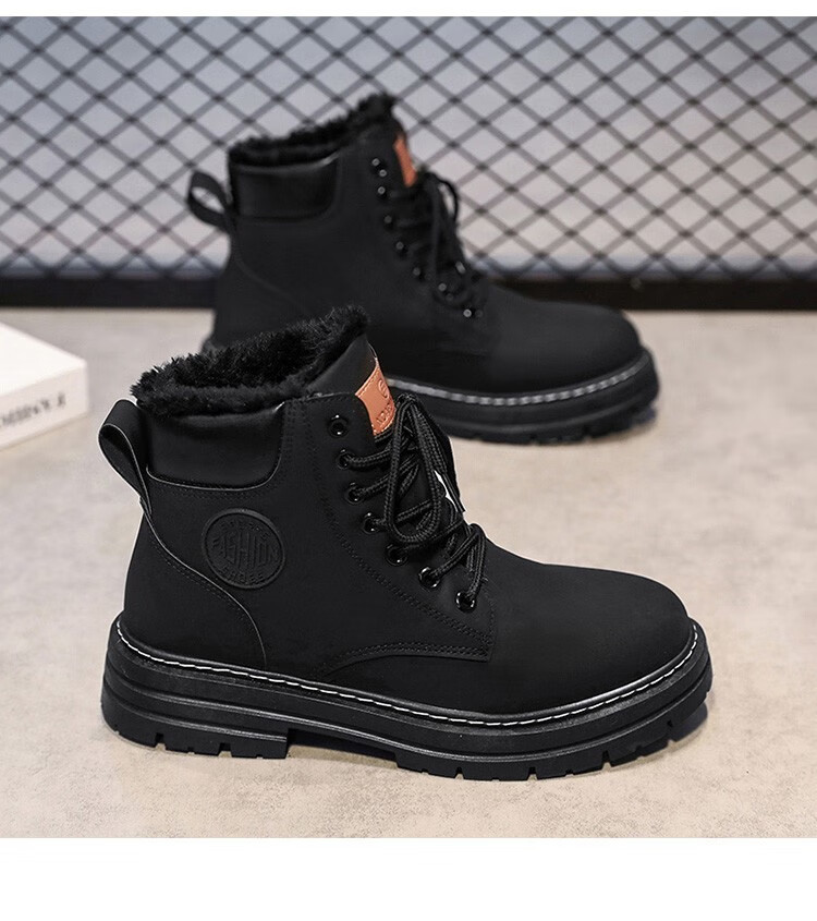 森马惠州马丁靴男2022年秋冬季加绒保暖棉鞋男款防水大黄靴东北加绒