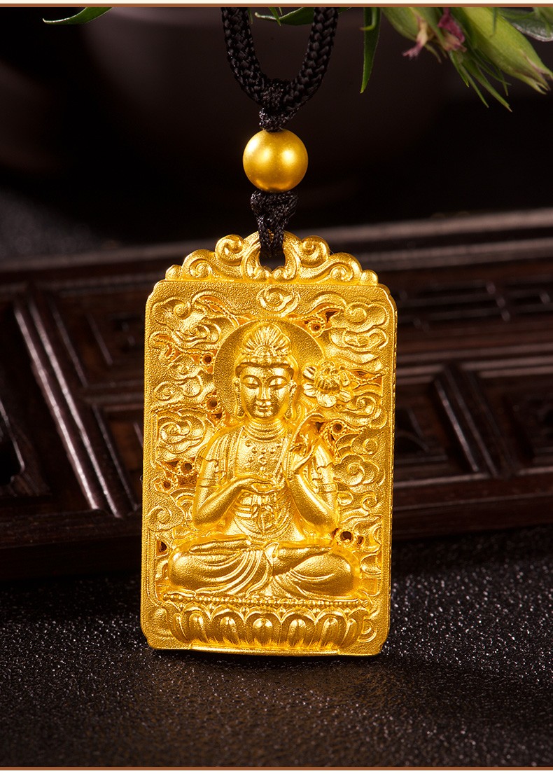 金饰旺珠宝黄金生肖守护神吊坠足金999古法镂空观音吊坠本命年转运本