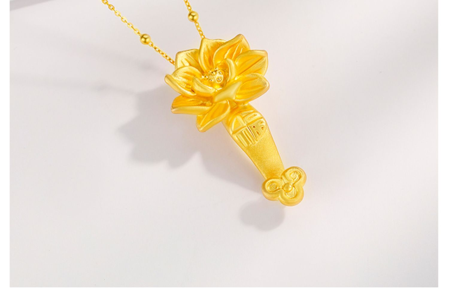 黄金莲花如意吊坠足金招财纳福吊坠3d硬金黄金莲花项链女送妈妈 足金