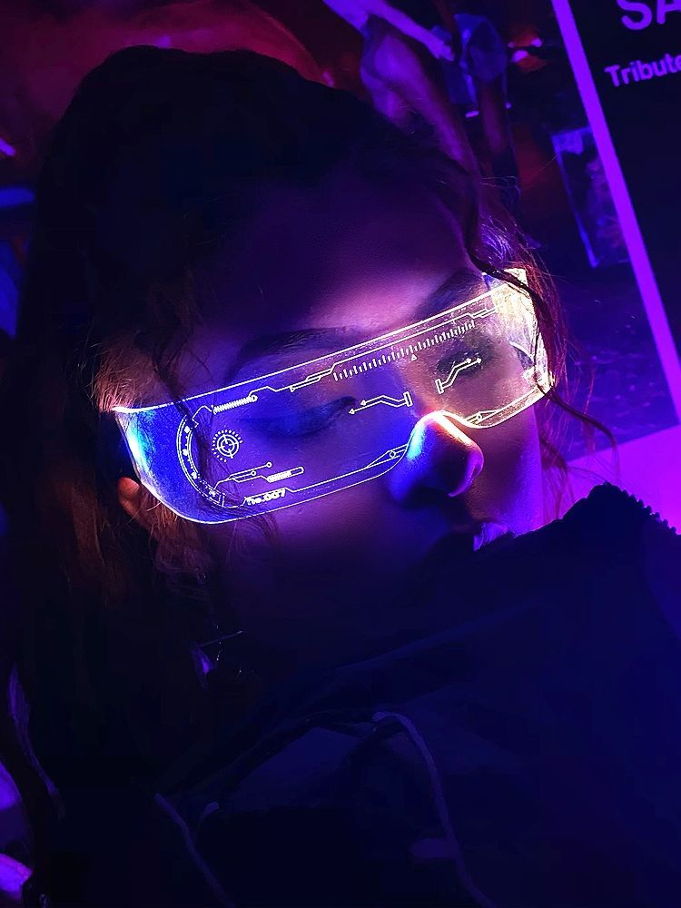 led科幻发光眼镜生日网红未来科技眼镜蹦迪发光眼镜七彩夜视 智能变色