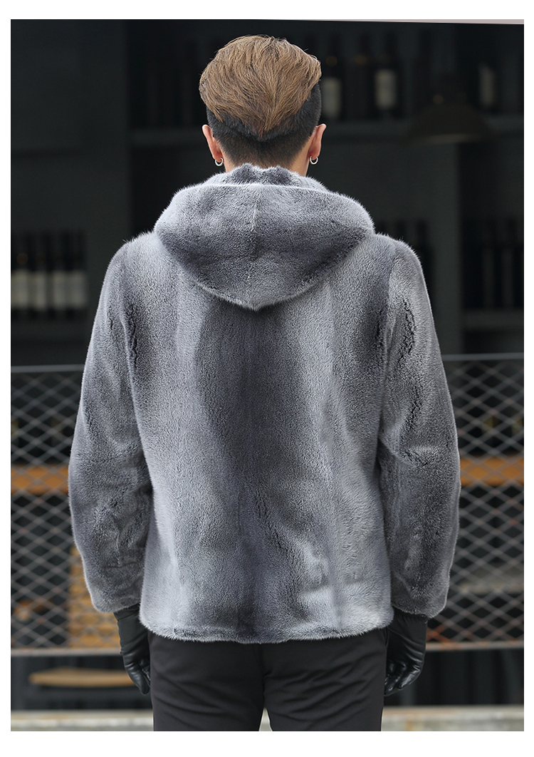 丹杰仕 2020新款貂皮大衣男整貂外套休闲水貂皮草短款裘皮海宁 灰色