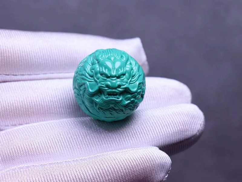 御大师 绿松石龙珠单颗高瓷圆珠雕刻手串隔珠顶珠腰珠配珠配饰 绿色
