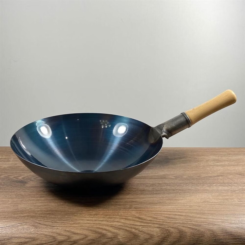 尖底轻便炒瓢不粘锅老式家用铁锅炒菜锅轻薄厨师专用饭店炒锅熟铁锅不