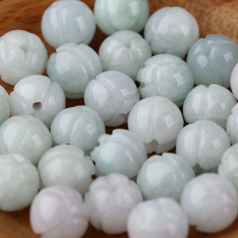 晶屿翡翠a货莲花散珠玉珠子单颗天然玉石diy手工串珠编织手链手串配珠